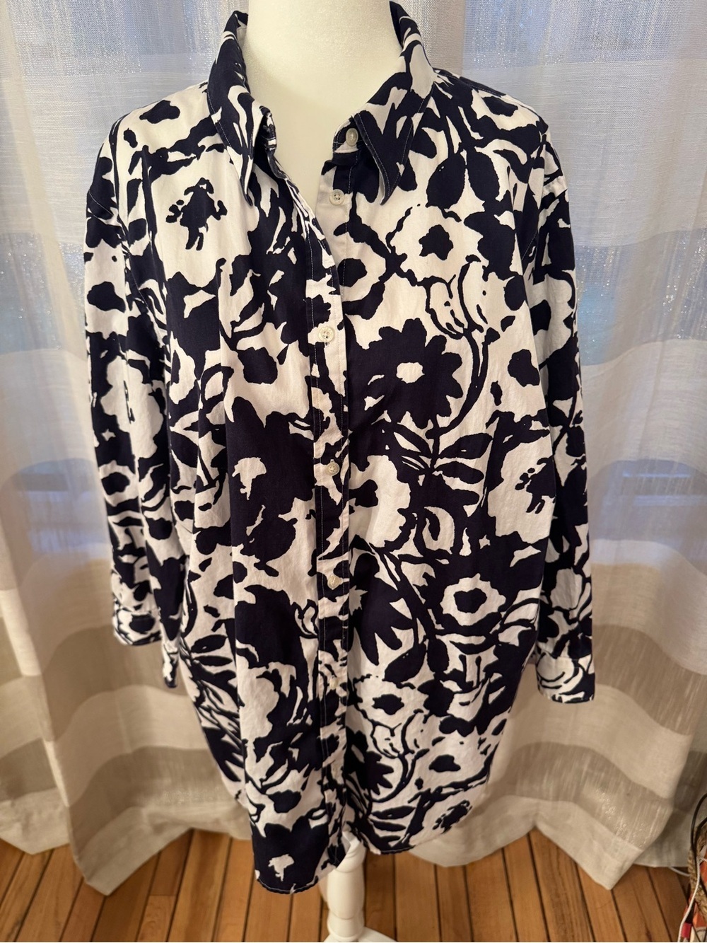 Navy & White Floral Button-Up Shirt